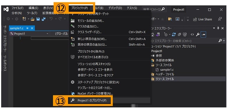 プロジェクトのプロパティ表示方法